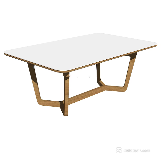 Modern Coffee Table With White Tabletop And Wooden Geometric Frame Design 3d model