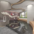 Front Desk Reception Area with Marble Wall Large Windows and Tall Columns Natural Light
