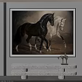 Elegant Framed Animal Painting With Two Black And White Horses Walking Artwork