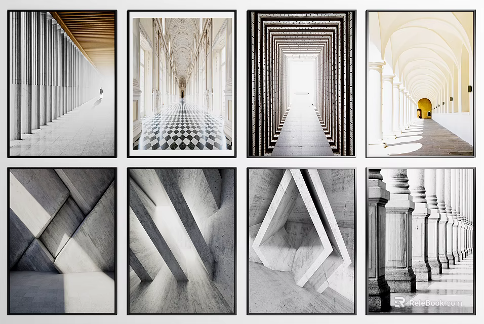 Architectural Interior With Symmetrical Design Geometric Patterns Columns And Light Effects 3d model