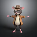 Cartoon Mouse 3D Model Wearing Brown Hat Brown Coat With Arms Outstretched