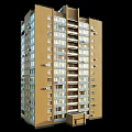 Modern Residential Tower With Yellow Brick Exterior Windows Balconies And Air Conditioners