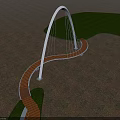 Modern Landscape Bridge With White Arch Wooden Deck Green Grass And Paved Ground