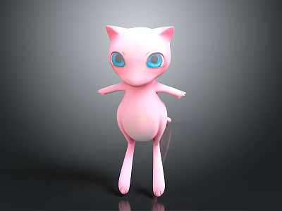 Pink Fantasy Creature With Cat Ears Big Blue Eyes And Standing Pose 3d model