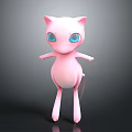 Pink Fantasy Creature With Cat Ears Big Blue Eyes And Standing Pose