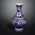 Blue And Gold Decorative Vase With Intricate Floral Patterns On Ceramic Body
