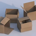 Sturdy Cardboard Boxes with Open and Closed Flaps in Various Sizes for Packaging 3d model