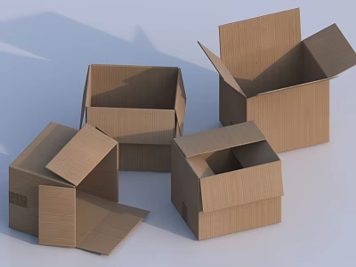 Sturdy Cardboard Boxes with Open and Closed Flaps in Various Sizes for Packaging 3d model