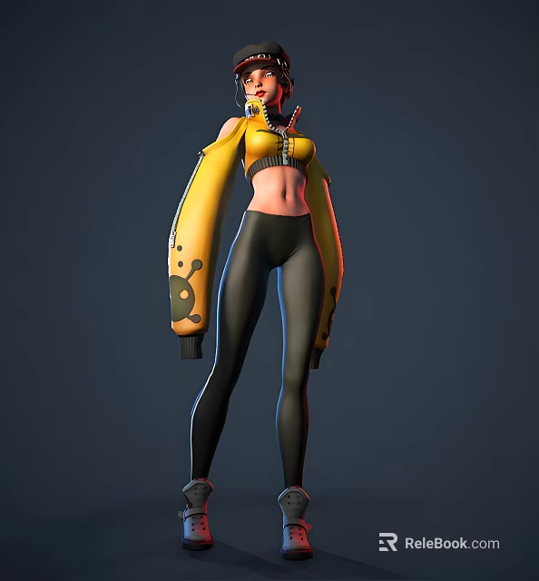 Game and Movie Character in Yellow Jacket with Black Tight Pants and Long Sleeves 3d model 