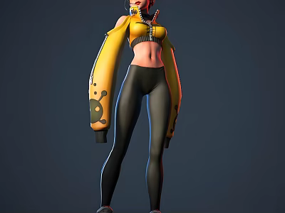 Game and Movie Character in Yellow Jacket with Black Tight Pants and Long Sleeves 3d model