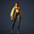 Game and Movie Character in Yellow Jacket with Black Tight Pants and Long Sleeves