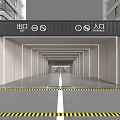 Parking Garage Entrance Exit With Building Exterior Driveway And Safety Stripes
