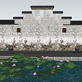 New Chinese Style Lotus Pond Ancient Town Waterfront Park Landscape Hongcun Lotus Pond Lotus Pond Lotus Lotus Lotus Leaf Small Boat Canopy Boat Horse Head Wall 3d model