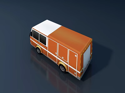 Orange And White Cargo Van With Side Doors And Compact Exterior Design 3d model