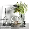 Modern Decorative Ornament Set With Glass Vase Green Plants Fishbowl And Decorative Lamp