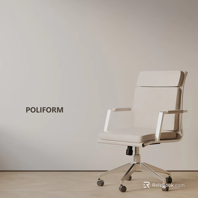 Modern Minimalist POLIFORM Office Chair With Beige Fabric Metal Armrests And Silver Base 3d model 