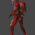 Game Movie Character In Red Armor With Detailed Helmet And 3D Model Design