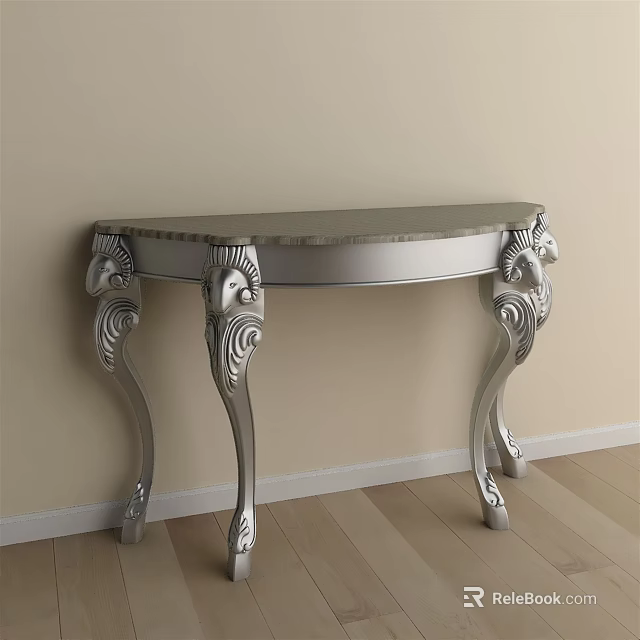 Elegant Silver Console Table With Carved Legs Against Light Colored Wall And Wooden Floor 3d model 