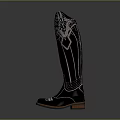 Black Knee High Boots Featuring Yellow Lining Intricate Shaft Patterns And Orange Soles