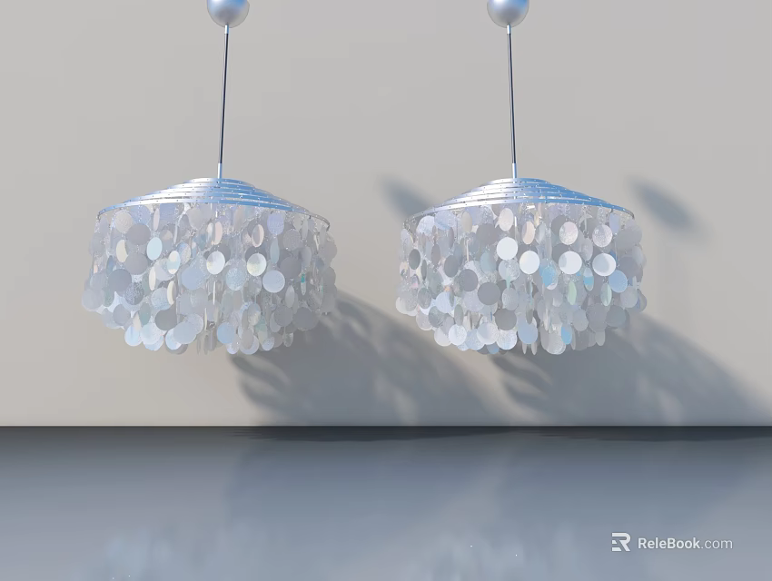 Elegant Swing Door Design With Silver Circular Accents And Pendant Lights Above 3d model 