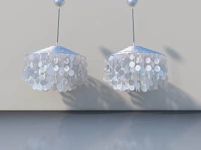 Elegant Swing Door Design With Silver Circular Accents And Pendant Lights Above 3d model