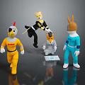 Game Movie Cartoon Characters With Dog Cat Rabbit Chicken In Colorful Costumes
