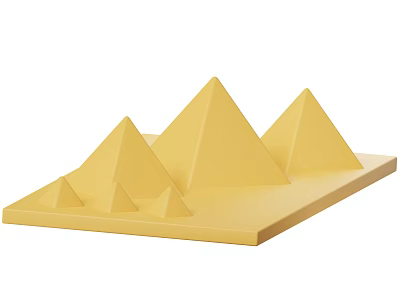 Multiple Yellow Pyramid Decorative Models With Different Sizes On Flat Rectangular Base 3d model