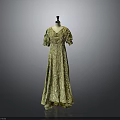 Elegant Golden Long Dress With Floral Pattern And Short Sleeves Design