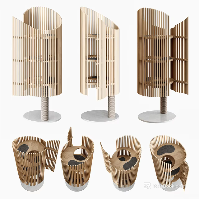 Stylish Wooden Rotating Storage Racks With Multi Layered Design And Circular Base For Home Organization 3d model 