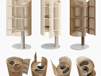 Stylish Wooden Rotating Storage Racks With Multi Layered Design And Circular Base For Home Organization 3d model