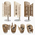 Stylish Wooden Rotating Storage Racks With Multi Layered Design And Circular Base For Home Organization