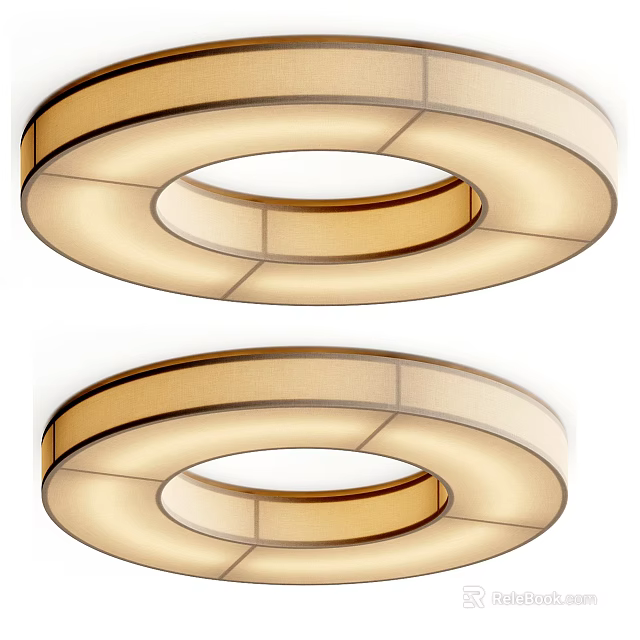 Modern Circular Ceiling Light With Double Golden Rings And Warm Lighting 3d model