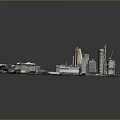 Modern Cars Moving Through Urban 3D Model City With Roads And Buildings