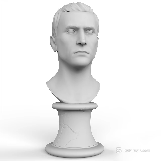 White Plaster Male Head Bust on Cracked Pedestal Artistic Decorative Piece 3d model 