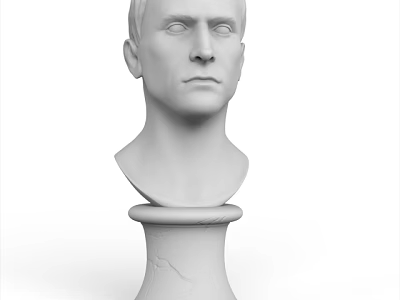 White Plaster Male Head Bust on Cracked Pedestal Artistic Decorative Piece 3d model