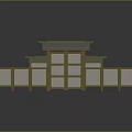 Traditional Japanese Style Wooden Entrance Gate With Gray Roof And Side Fences Design