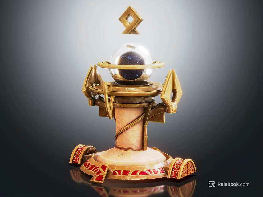 Elegant Golden Decorative Ornament Set With Sphere Diamond Top And Intricate Base Patterns 3d model 