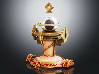 Elegant Golden Decorative Ornament Set With Sphere Diamond Top And Intricate Base Patterns 3d model