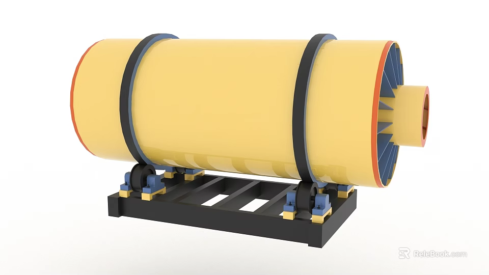 Heavy Duty Yellow Drum Industrial Equipment With Black Straps And Sturdy Metal Stand 3d model 