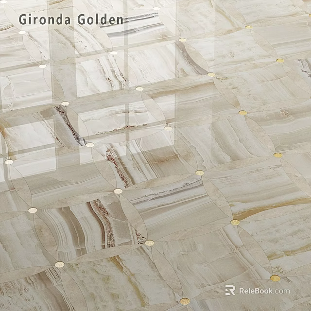 Decorative Marble Components With Geometric Mosaic Pattern And Gold Accents 3d model