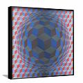 Modern Abstract Painting Featuring Blue Gray Red Geometric Patterns And Optical Illusion Wall Art