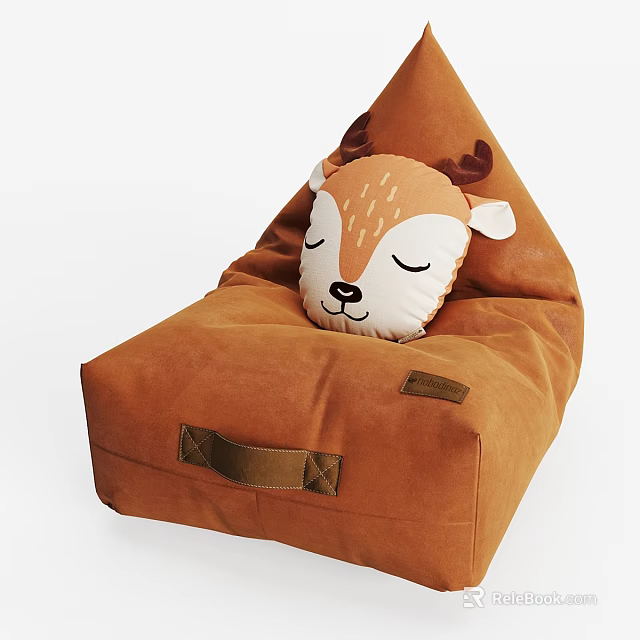Cute Orange Bean Bag Single Sofa With Adorable Deer Shaped Pillow 3d model 
