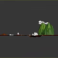 3D Red Terrain Model With Green Mountains White River And Trees