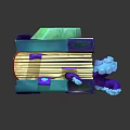 Fantasy Wooden Book Featuring Decorative Purple Elements Blue Tentacles Rune Inscriptions And Central Eye Design