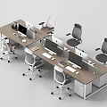 Modern Office Desk Workstation Setup With Computers Ergonomic Chairs And Storage Cabinets 3d model