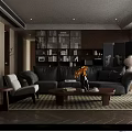 Warm Elegant Living And Dining Room With Plush Sofa Wooden Coffee Table And Storage Bookshelf