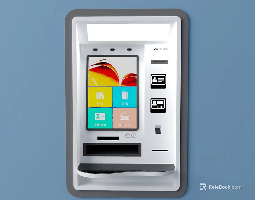 Public Facility Self Service Terminal With Interactive Touchscreen Interface And Function Icons 3d model 