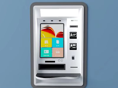 Public Facility Self Service Terminal With Interactive Touchscreen Interface And Function Icons 3d model