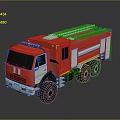 Heavy Duty Red Fire Truck With Ladder Emergency Lights And Black Tires