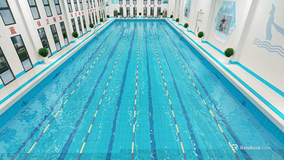 Indoor Lap Swimming Pool With Blue Tiled Surface Clean Water And Modern Design 3d model 